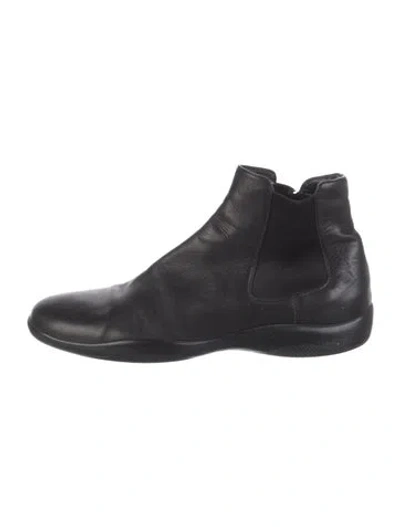 Pre-owned Prada Leather Chelsea Boots In Black