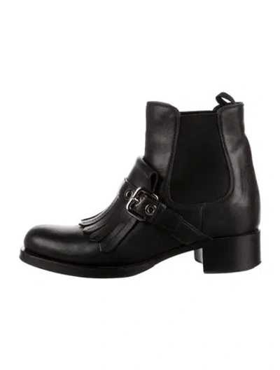 Pre-owned Prada Leather Chelsea Boots In Black