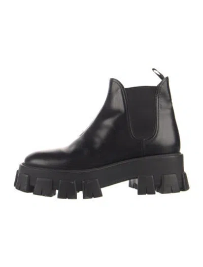 Pre-owned Prada Leather Chelsea Boots In Black
