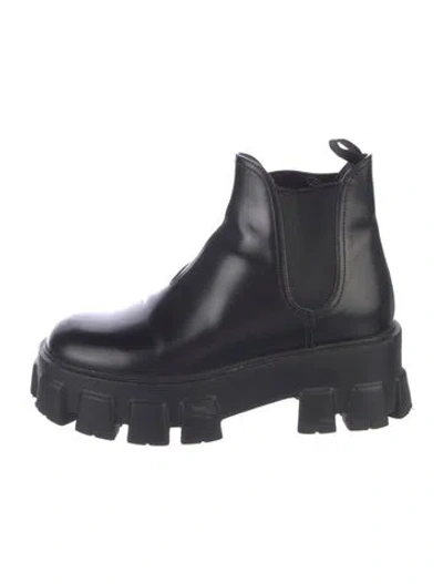 Pre-owned Prada Leather Chelsea Boots In Black