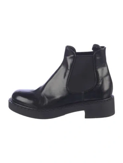 Pre-owned Prada Leather Chelsea Boots In Black