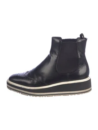 Pre-owned Prada Leather Chelsea Boots In Black