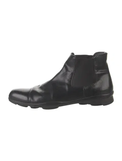 Pre-owned Prada Leather Chelsea Boots In Black