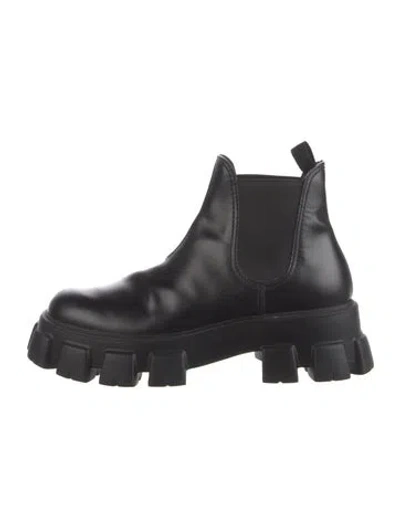 Pre-owned Prada Leather Chelsea Boots In Black