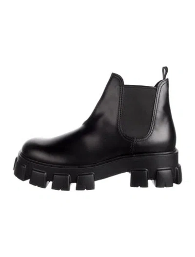 Pre-owned Prada Leather Chelsea Boots In Black