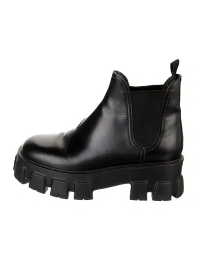 Pre-owned Prada Leather Chelsea Boots In Black
