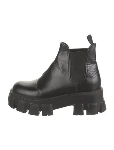 Pre-owned Prada Leather Chelsea Boots In Black