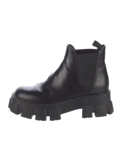 Pre-owned Prada Leather Chelsea Boots In Black
