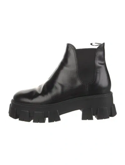 Pre-owned Prada Leather Chelsea Boots In Black