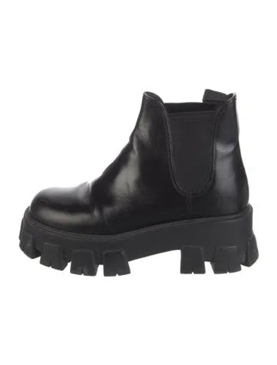 Pre-owned Prada Leather Chelsea Boots In Black