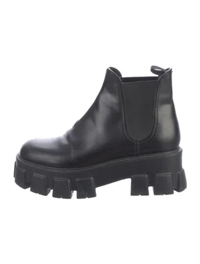 Pre-owned Prada Leather Chelsea Boots In Black