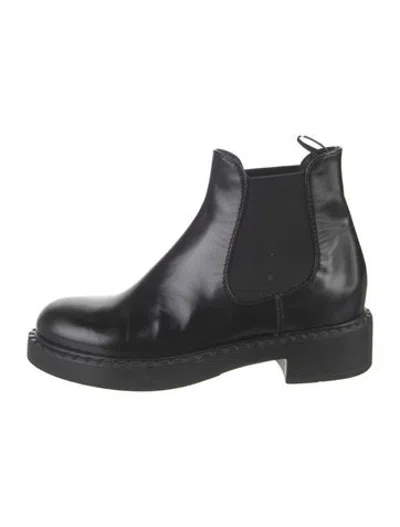 Pre-owned Prada Leather Chelsea Boots In Black