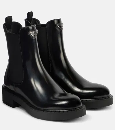 Prada Leather Chelsea Boots In Black