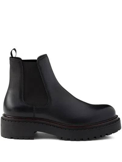 Prada Leather Chelsea Boots In Black