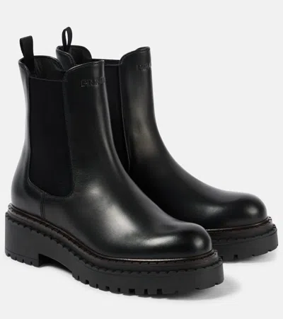 Prada Leather Chelsea Boots In Black