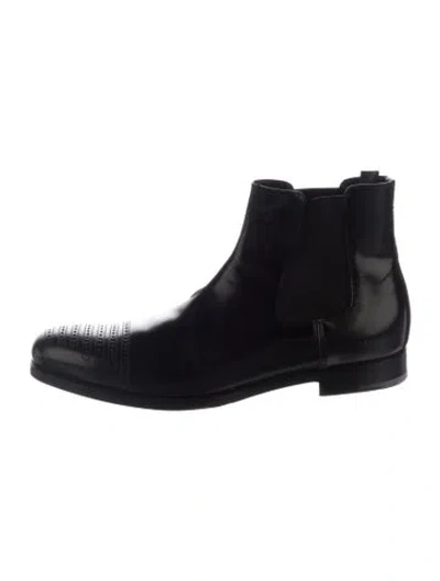 Pre-owned Prada Leather Chelsea Boots In Black/blue