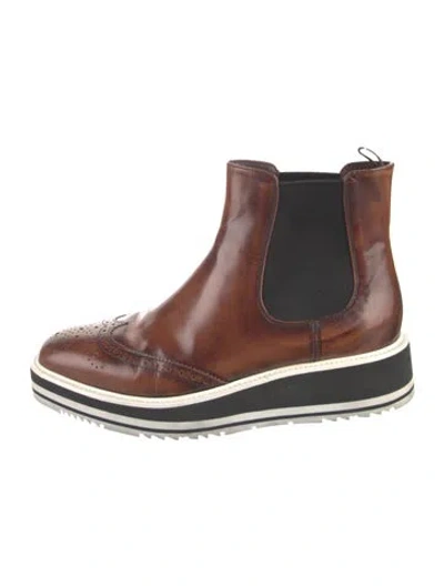 Pre-owned Prada Leather Chelsea Boots In Brown