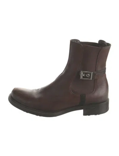 Pre-owned Prada Leather Chelsea Boots In Brown