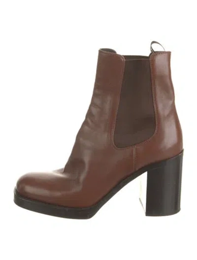 Pre-owned Prada Leather Chelsea Boots In Brown