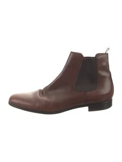 Pre-owned Prada Leather Chelsea Boots In Brown