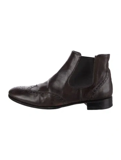 Pre-owned Prada Leather Chelsea Boots In Brown