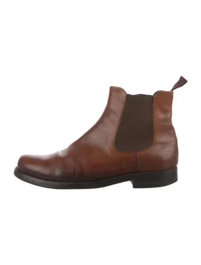Pre-owned Prada Leather Chelsea Boots In Brown
