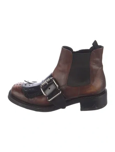Pre-owned Prada Leather Chelsea Boots In Brown