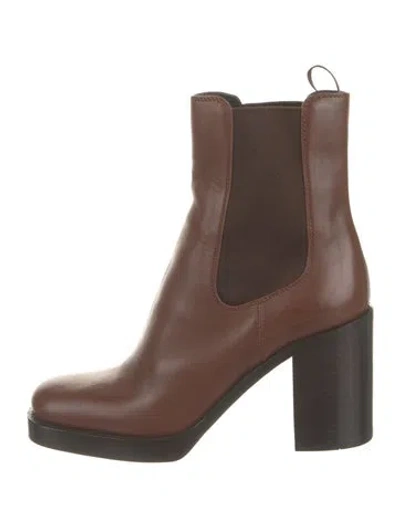 Pre-owned Prada Leather Chelsea Boots In Brown