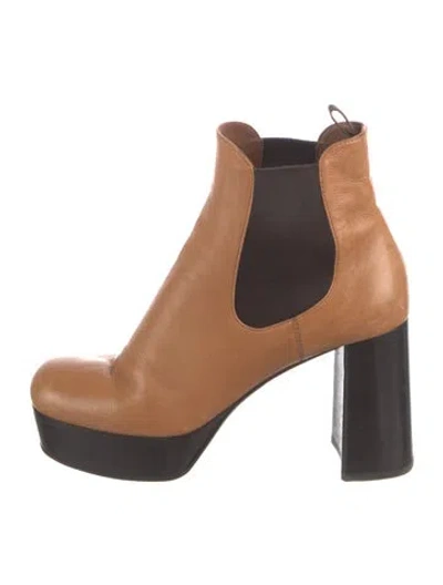 Pre-owned Prada Leather Chelsea Boots In Brown/neutrals