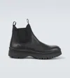 Prada Chunky Sole Leather Ankle Boots In Schwarz