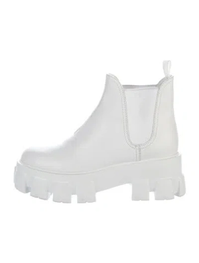 Pre-owned Prada Leather Chelsea Boots In White