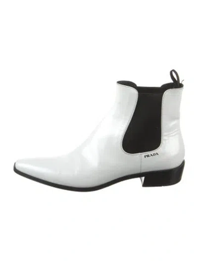 Pre-owned Prada Leather Chelsea Boots In White