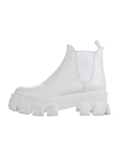 Pre-owned Prada Leather Chelsea Boots In White