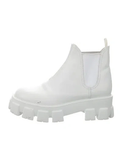 Pre-owned Prada Leather Chelsea Boots In White