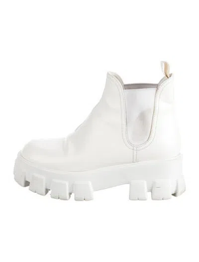Pre-owned Prada Leather Chelsea Boots In White