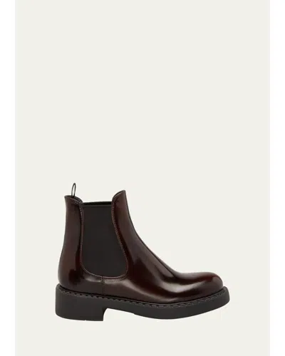 Prada Leather Chelsea Pull-on Booties In Burgundy