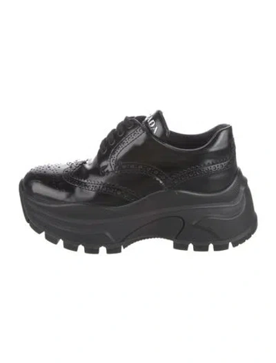 Pre-owned Prada Leather Chunky Sneakers In Black