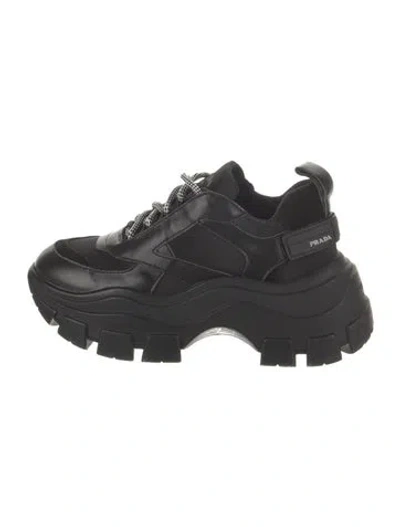 Pre-owned Prada Leather Chunky Sneakers In Black