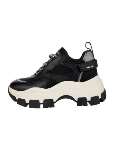 Pre-owned Prada Leather Chunky Sneakers In Black