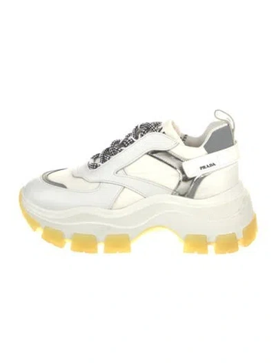 Pre-owned Prada Leather Chunky Sneakers In White