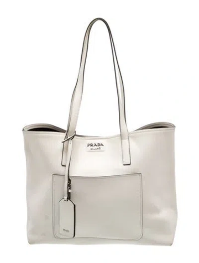 Pre-owned Prada Leather City Calf Leather Tote In White
