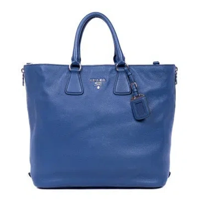 Pre-owned Prada Leather Classic Shopping Tote In Blue