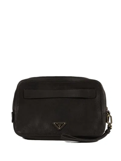 Pre-owned Prada Leather Clutch Bag In Black