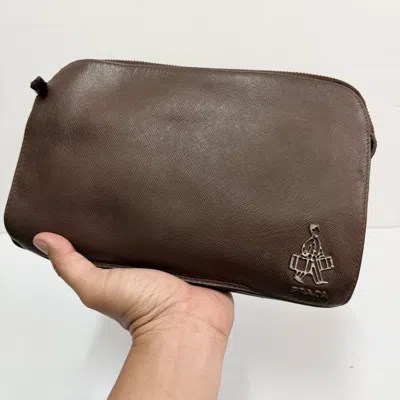 Pre-owned Prada Leather Clutch Bag In Brown