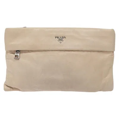 Pre-owned Prada Leather Clutch Bag () In Sand