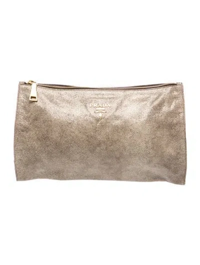 Pre-owned Prada Leather Clutch In Neutral
