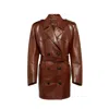 Prada Short Double-breasted Coat In Tobacco-coloured Leather In Brown
