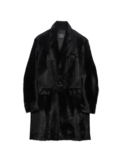 Prada Leather Coat In Black