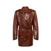 Prada Short Double-breasted Coat In Tobacco-coloured Leather In Brown