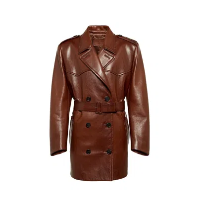 Prada Leather Coat In Brown